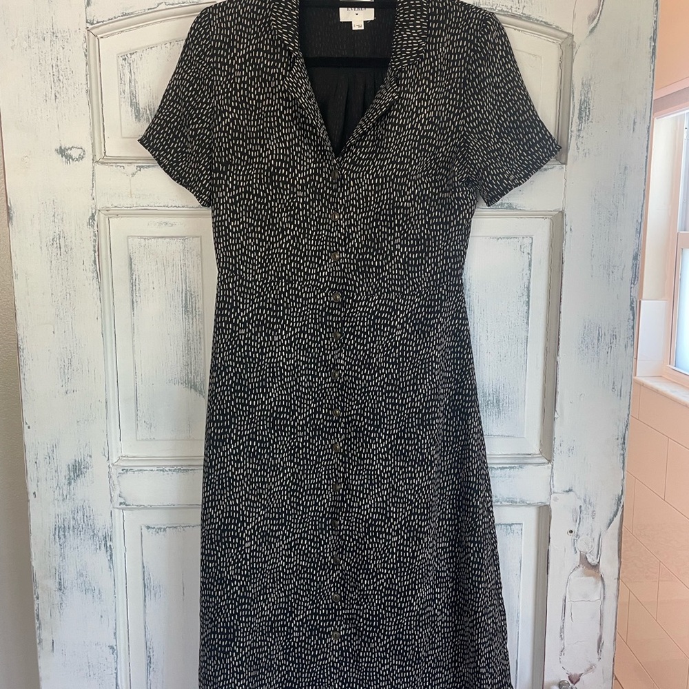 Everly Black & White Short-Sleeve Midi Button Dress